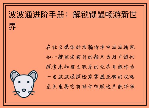 波波通进阶手册：解锁键鼠畅游新世界